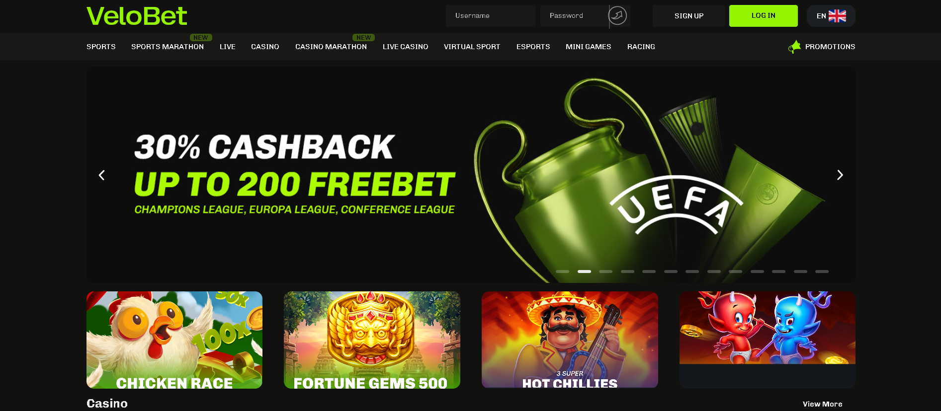 Aperçu du lobby VeloBet